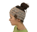 Women's CC Hat Knitted Winter Warm Beanies High Stretch Twisted Cable Knit Bun Ponytail Hats Girls Turban Hat Head Warmer